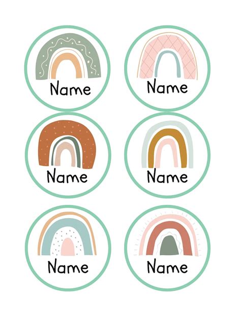 Boho Rainbow Name Tag Label Digital Print Etsy