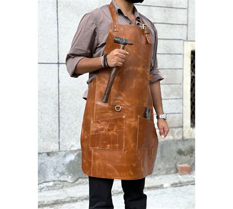 Genuine Leather Apron For Men Bbq Barbecue Aprons Chef Kitchen Etsy