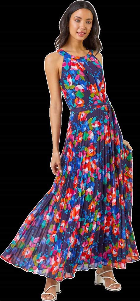 Roman Floral Print Pleated Maxi Dress Prices