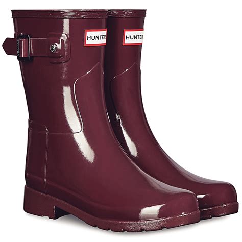 Womens Hunter Original Refined Short Gloss Waterproof Rain Wellies