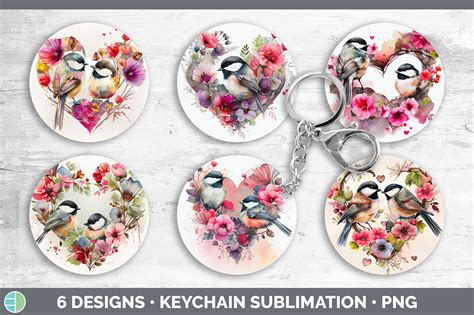 Valentines Chickadee Keychain Bundle Keyring Sublimation Designs By