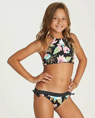 Billabong Girls Bloom High Neck Reversible Bikini Swim Suit Multi 4 New