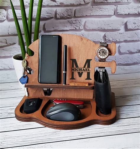 Mens Desk Organizer Wooden Docking Station Christmas T For Etsy