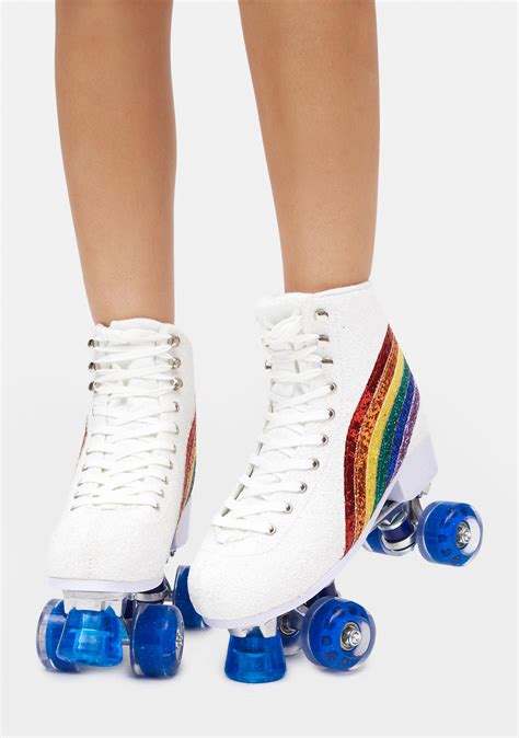 Club Exx Glitter Roller Skates White Rainbow Dolls Kill