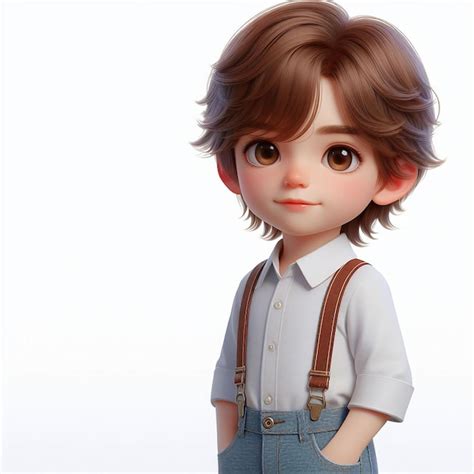 3d Render Of A Little Boy With Suspenders And Brown Hair Premium Ai Generated Image