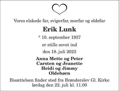 Dødsannonce for Erik Lunk Nordjyske dk