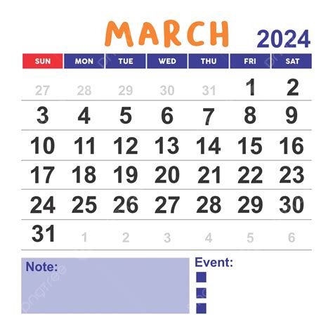 Diseño De Calendario De Marzo De 2024 Vector Png Marzo 45 Off