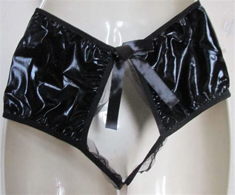 Sensual Handmade Black Pvc Wet Look Open Back No Crotch Sexy Knickers