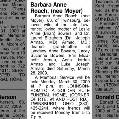 Obituary For Barbara Anne Roach Aged Newspapers