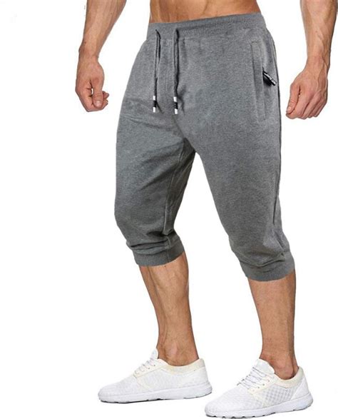 Mansdour Men S Jogger Capri Pants Workout Gym Sweatpants Cotton