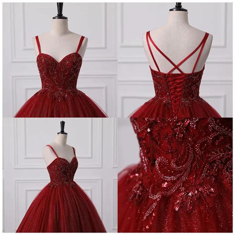 Quinceanera Backless Dress Shiny Burgundy Ball Gown With Sexy