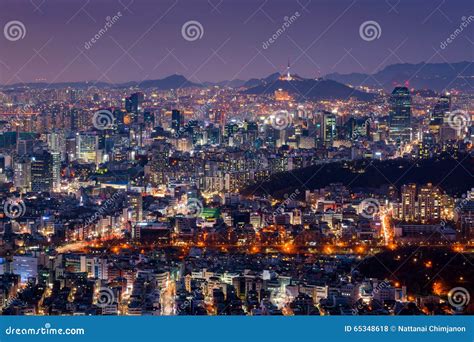 Skyline Da Cidade De Seoul Na Noite Torre De Seoul Coreia Do Sul