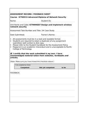 Ictnwk Manage Network Security Assessment Record Feedback Sheet