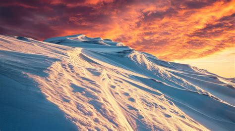 Snowy Mountain Sunset Winter Landscape Photography Fiery Sky Over