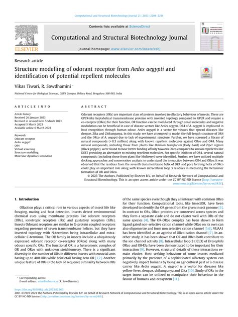 Pdf Structure Modelling Of Odorant Receptor From Aedes Aegypti And