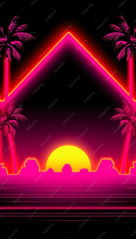 Premium Photo A Neon Palm Trees And A Sunset