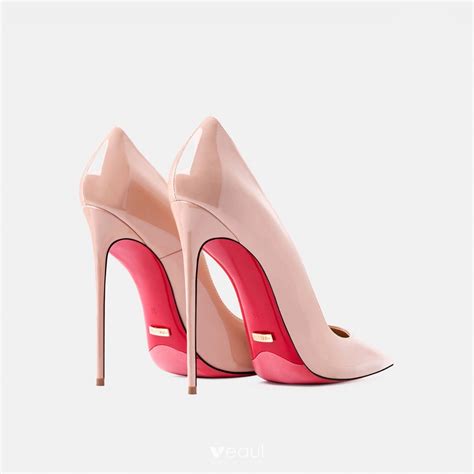 Chic Beautiful Nude Patent Leather Evening Party Pumps Cm Stiletto Heels Pointed Toe Pumps