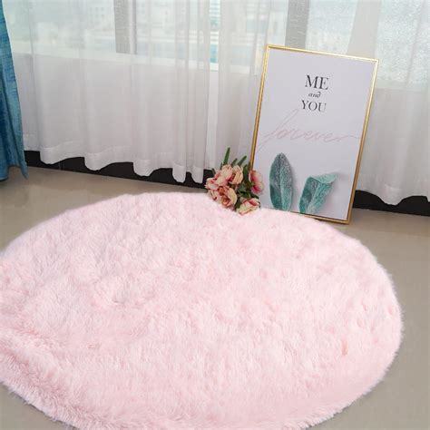 Concus T Pink Round Rug For Girls Bedroom Shag Faux Fur Rug Pink Area