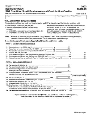 Fillable Online Michigan Form C C Sbt Credit For Small