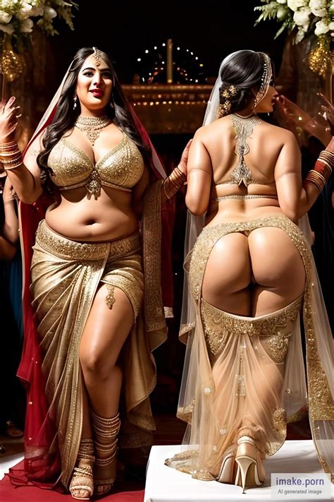 IMake Porn Two Massive Curvy Body Hindu Brides Veil Holding Bouquet Gold