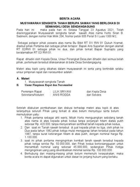 Berita Acara Sengketa Tanah Pdf