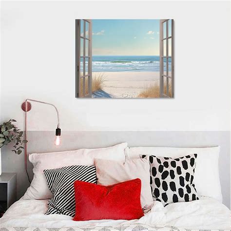 Nawypu Beach Window Wall Art Canvas Relaxing Bedroom Living Room Blue