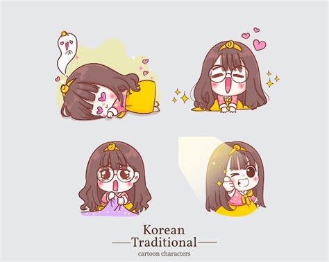 Premium Vector Korean Character Happy Cute Girls In Traditional