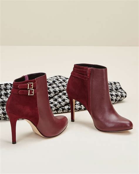 Bottine Talon Janu En Cuir Lisse Et Cuir Velours Bordeaux