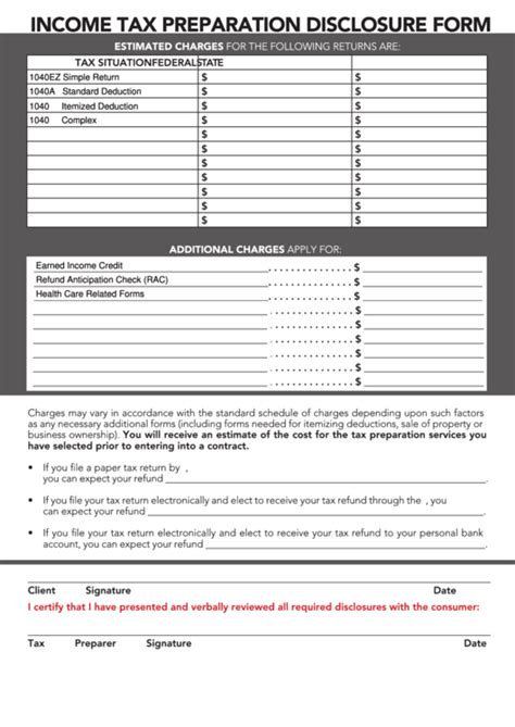 Fillable Income Tax Preparation Disclosure Form Printable Pdf Download