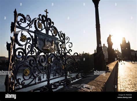 Decorative Lattice With John Of Nepomuk Bronze Statue On Charles Bridge