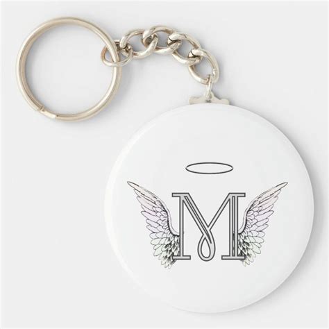 Letter M Initial Monogram With Angel Wings Halo Keychain Zazzle