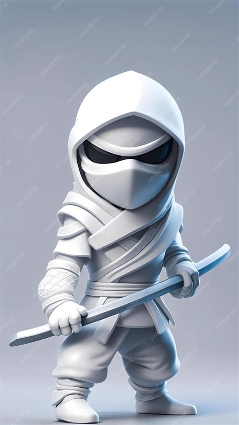 Ilustración De Personaje De Dibujos Animados 3d Ninja Blanco Foto Premium