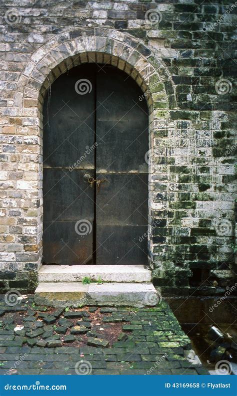 Puerta Antigua Del Hierro Y Musgo Verde En La Pared Antigua Foto De