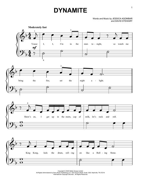 Dynamite By Bts Sheet Music For Big Note Piano At Sheet Music Direct