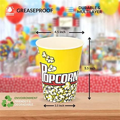 Blufeu [50 Pack] 32 Oz Paper Popcorn Buckets Leak Proof Disposable Popcorn Containers Sturdy