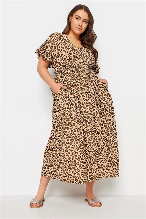 Yours Plus Size Brown Leopard Print Linen Maxi Dress Yours Clothing