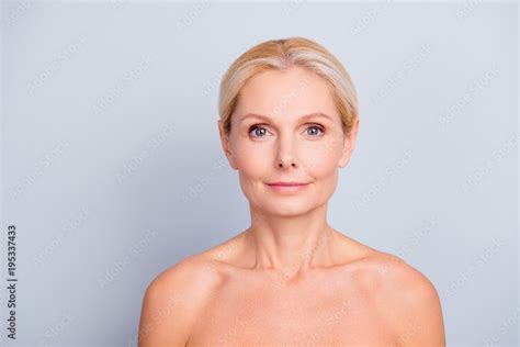 Portrait Of Pretty Attractive Charming Blonde Shirtless Nude Woman