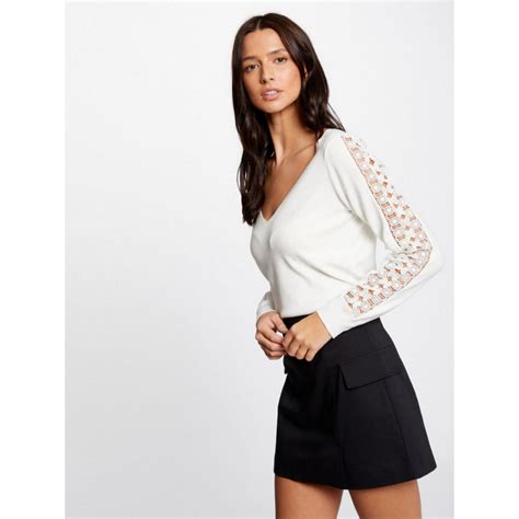 Pull Manches Dentelle Miela Blanc Femme Morgan Wimod