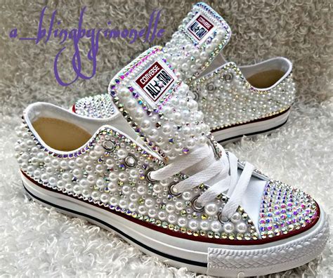 Custom Pearl Embellished Adult Converse Etsy Bedazzled Shoes Bling