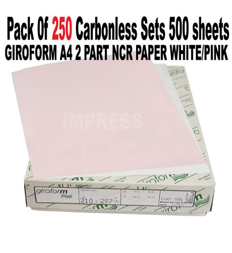 A4 2 Part Ncr Carbonless Paper 250 Sets Duplicate Self Print White Pink