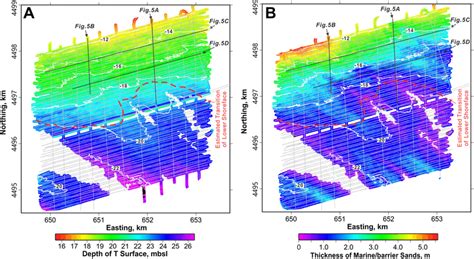 A Structure Map For The Depth Of T Ravinement And B Isopach Map For