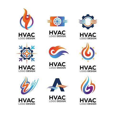 귀하의 회사를 위한 Hvac 로고 디자인 냉장고 및 에어컨 세트 프리미엄 벡터