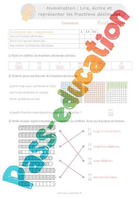 Lire écrire Et Représenter Les Fractions Décimales Evaluation Pour Le Cm1 Cm2 Pdf à