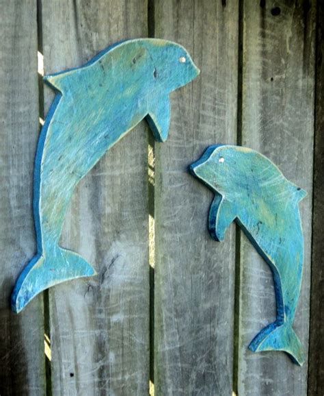 2 Beachy Dolphins Rustic Wooden Wall Hanging Casual Cottage Etsy