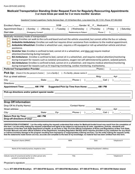 Medicaid Standing Order Fill Out Printable PDF Forms Online