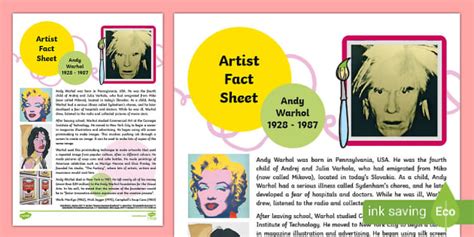 Andy Warhol Artist Fact Sheet L Enseignant A Fait