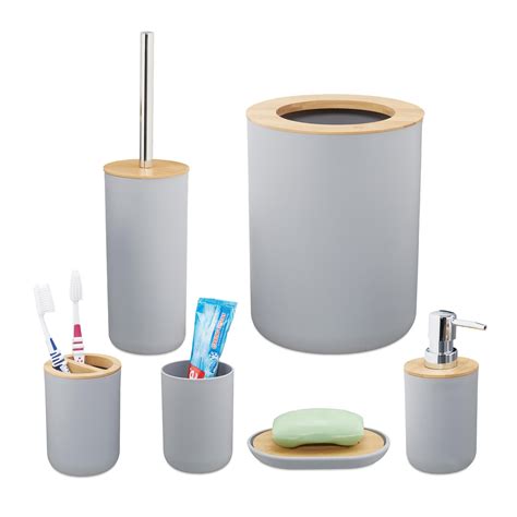 Relaxdays Set Bagno Completo Accessori In Bamb Kit Wc Porta