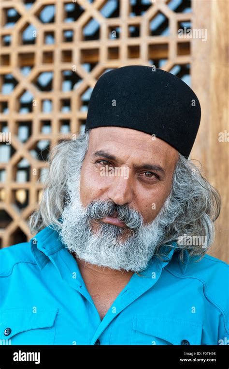 Portrait Persian Iranian Man With Round Hat Isfahan Iran Stock