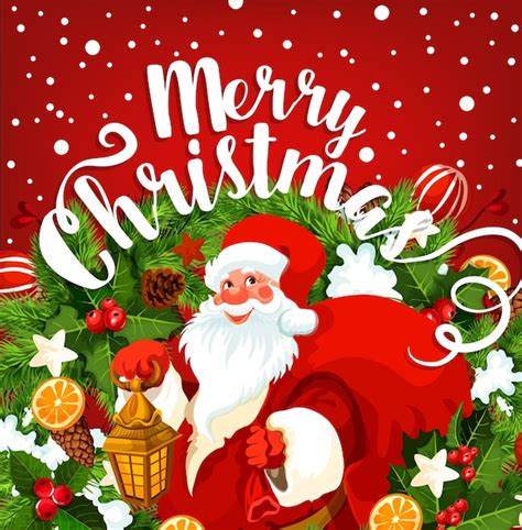 Premium Vector Santa With Gift Greeting Card Of Christmas Holiday