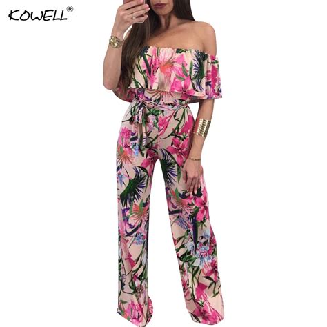 2018 Bohemian Floweral Print Lace Up Jumpsuitsandrompers Off Shoulder